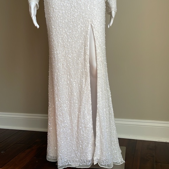 Mac Duggar Metallic One-shoulder Sheath Evening Gown In White - Picture 8 of 13